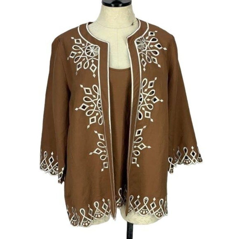Bob Mackie Wearable Art Brown Med Tank and Blazer